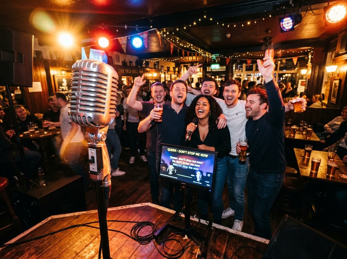 Karaoke night performers having fun
